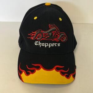 Choppers Men’s Black/Orange Flames Biker’s Basketball Cap With Light‎ Up Chopper